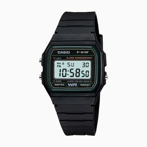 RELOJ CASIO VINTAGE F-91W-3DG NEGRO LINEA VERDE –