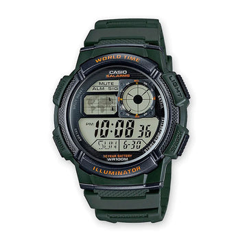 RELOJ CASIO VINTAGE AE-1000W-3AVDF WORLD TIME NEGRO-VERDE