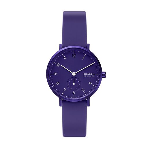 RELOJ ANÁLOGO SKAGEN MUJER MORADO PULSERA SILICONA