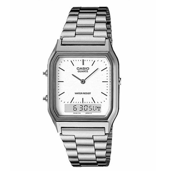 RELOJ CASIO VINTAGE AQ-230A-7DMQ PLATEADO - BLANCO "JANUS" ANA-DIGI