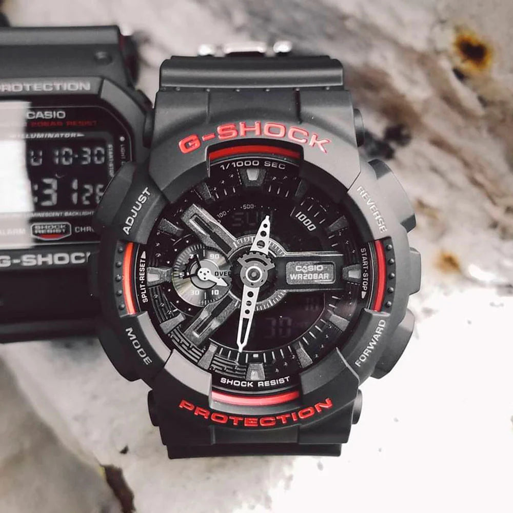 RELOJ CASIO VINTAGE G SHOCK GA 110HR 1ADR ANA DIGI NEGRO ROJO PANTALLA GOODTIME.CL
