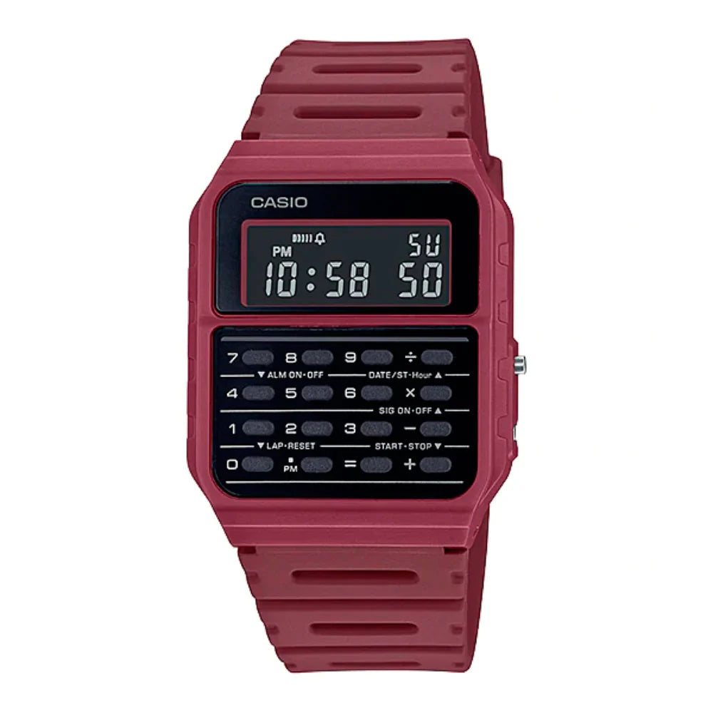 RELOJ CASIO VINTAGE CA 53WF 4BDF CALCULADORA BURDEO PANTALLA NEGATIVA GOODTIME.CL
