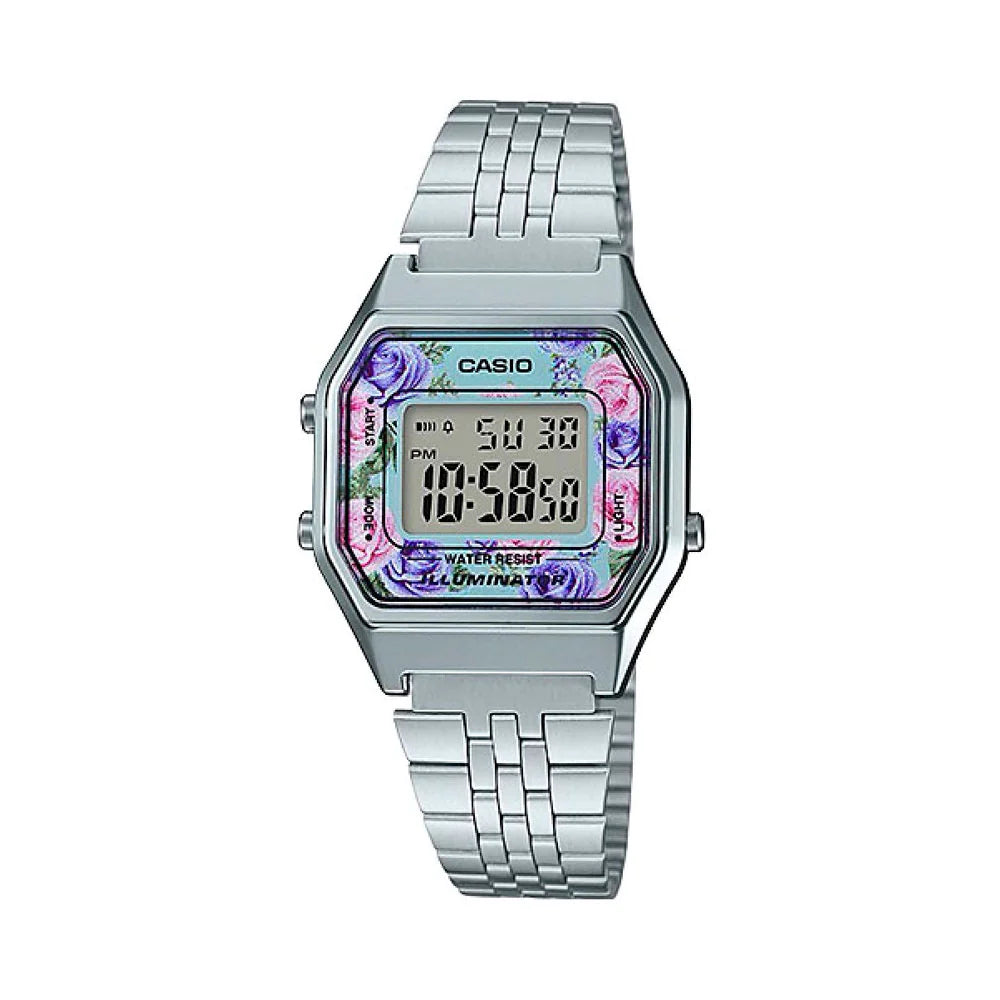 RELOJ CASIO VINTAGE LA680WA 2CDF PLATEADO FLORES MUJER MINI GOODTIME.CL