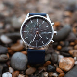 RELOJ SKAGEN HOMBRE SKW6653 ANÁLOGO NEGRO ACERO CHRONO PULSERA CUERO AZUL