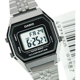 RELOJ CASIO VINTAGE LA680WA-1DF PLATEADO NEGRO MUJER. TAMAÑO MINI