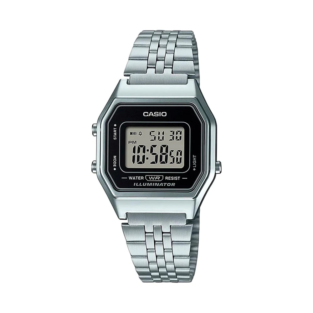 RELOJ CASIO VINTAGE LA680WA 1DF PLATEADO NEGRO MUJER. TAMA O MINI