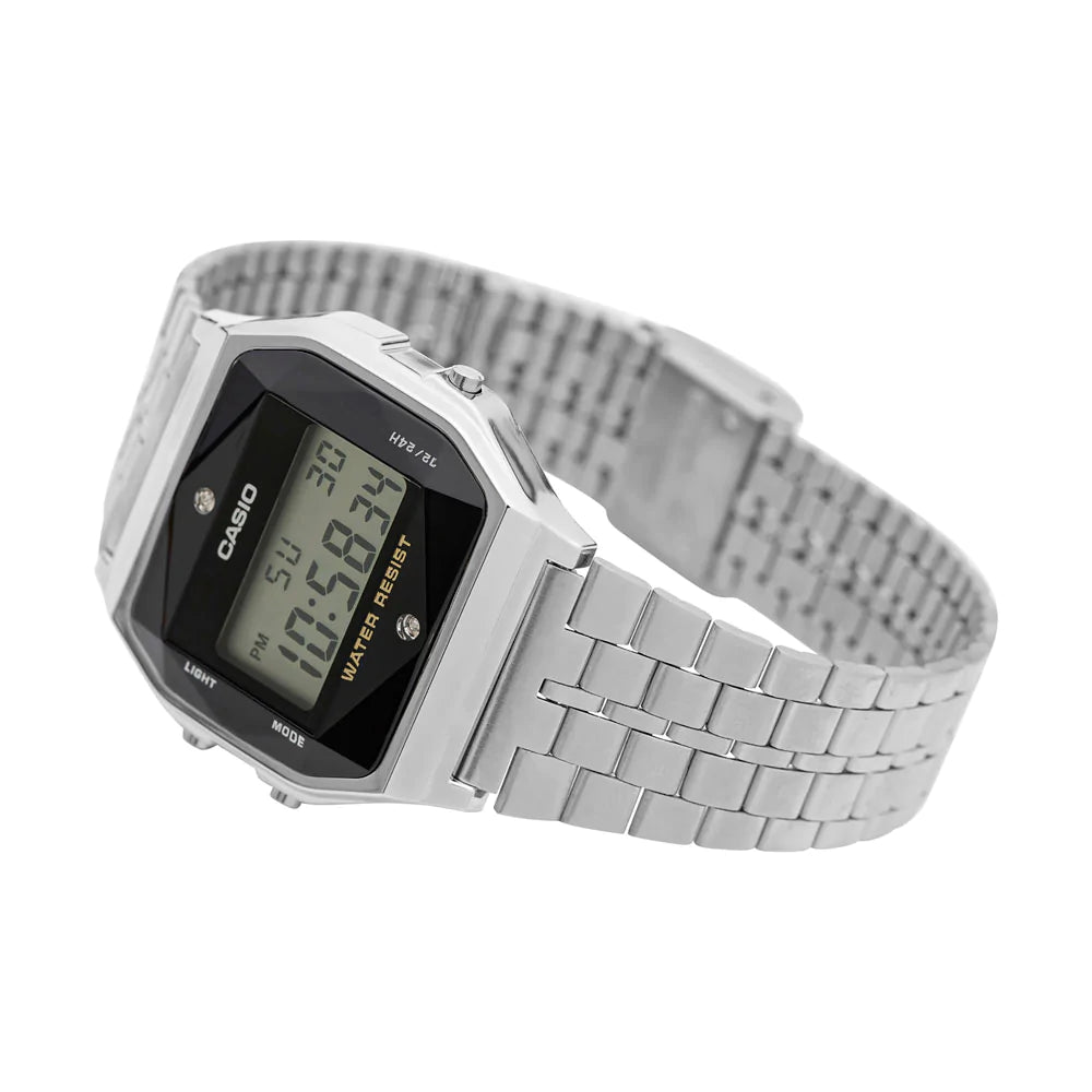 Reloj casio digital vintage mediano en plateado y esfera gris