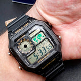 RELOJ CASIO VINTAGE ROYALE AE-1200WH-1BVDF NEGRO PANTALLA VERDE