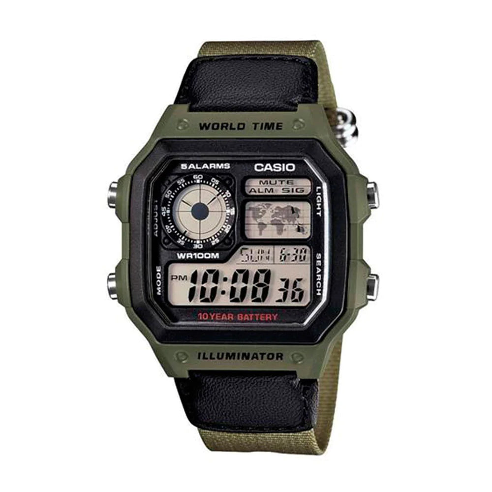 RELOJ CASIO VINTAGE ROYALE AE-1200WHB-3BVDF VERDE NATO