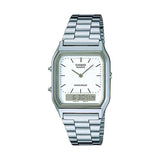 RELOJ CASIO VINTAGE AQ-230A-7DMQ PLATEADO - BLANCO "JANUS" ANA-DIGI